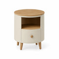Runder Beistelltisch aus Holz mit Schublade in Beige
