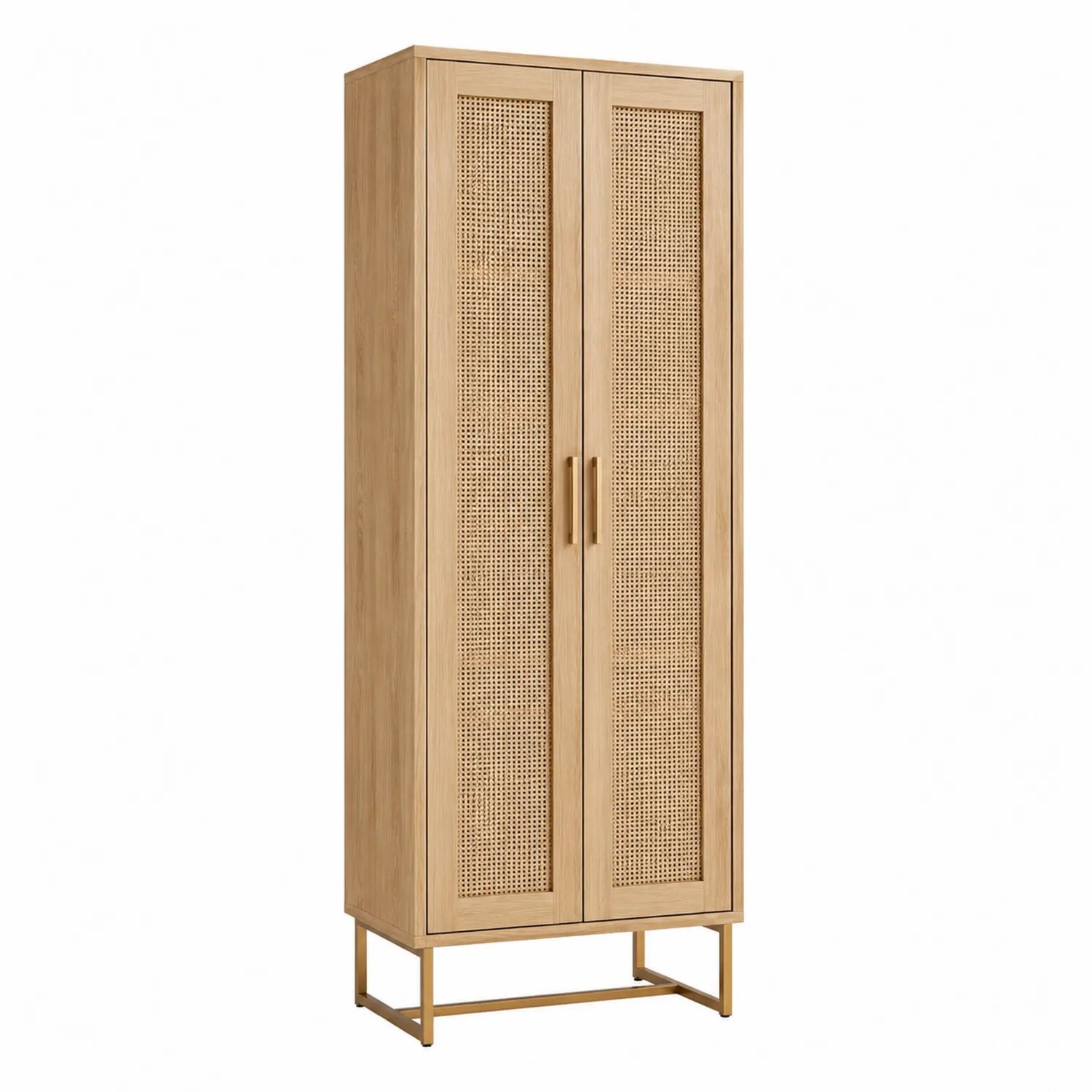 Schrank aus Eichenholz mit Rattangeflecht Türen 60x40x180cm Natur