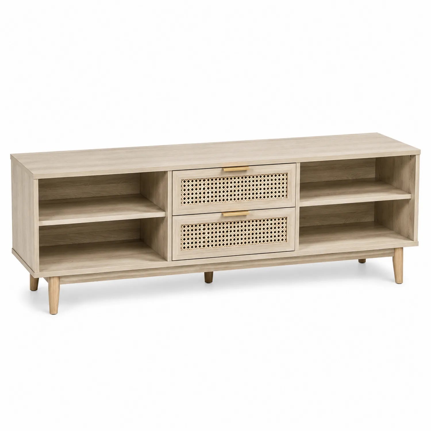 TV-Schrank Holz mit MDF und Rattan