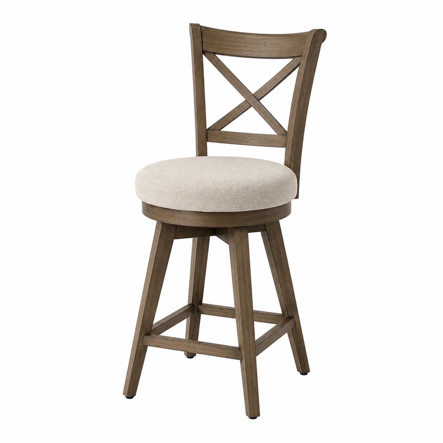 Barhocker mit Rückenlehne Holzrahmen Stoff Beige