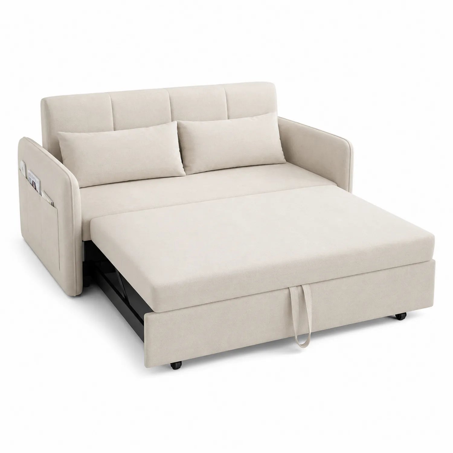 2-Sitzer Schlafsofa Stoff Beige mit Stauraum