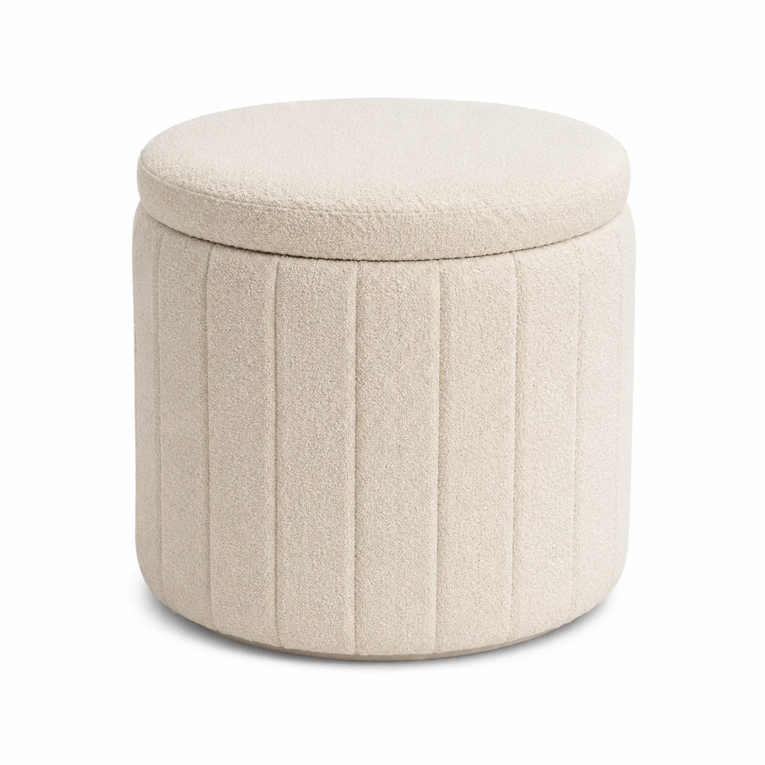 Runder Polsterhocker Bouclé Creme Ø40cm x 45cm