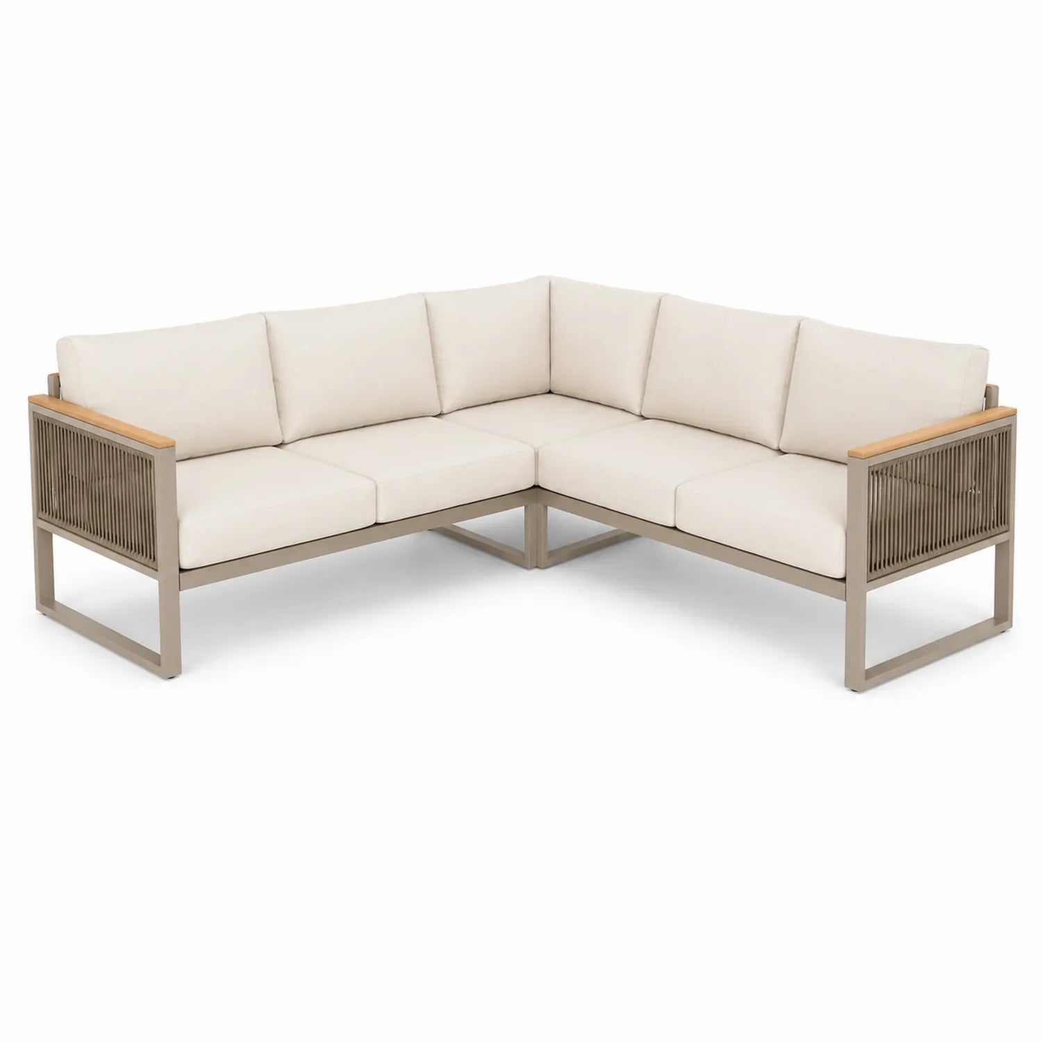 Ecksofa Set Garten Aluminium Polyester Holz Beige L-Form 200x200 cm