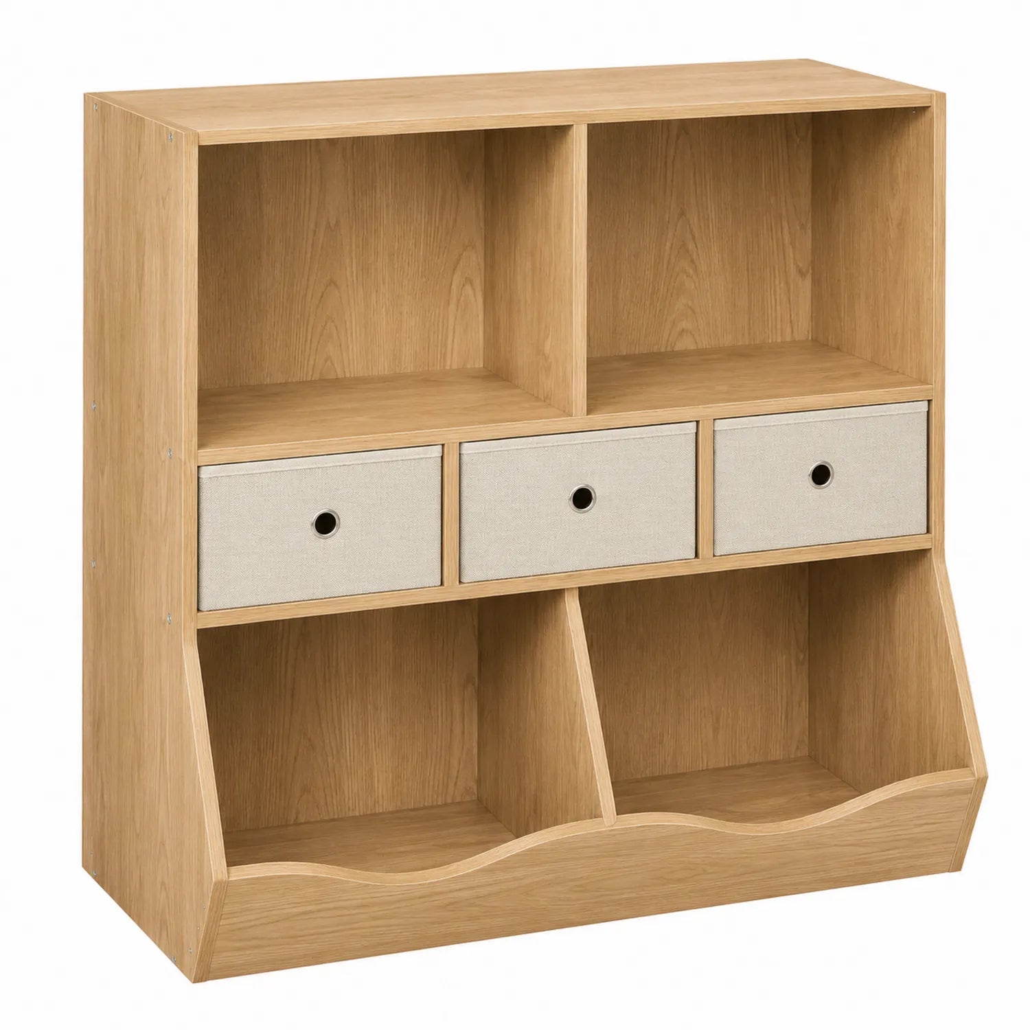 Regal aus Holzwerkstoff mit Stoffschubladen Natur/Beige