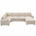 Ecksofa L-förmig Polyester Beige mit Becherhalter