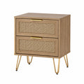 Nachttisch mit zwei Schubladen aus MDF und Rattan, Hellbraun