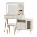 Schminktisch Set mit Spiegel LED Licht MDF Weiß/Gold