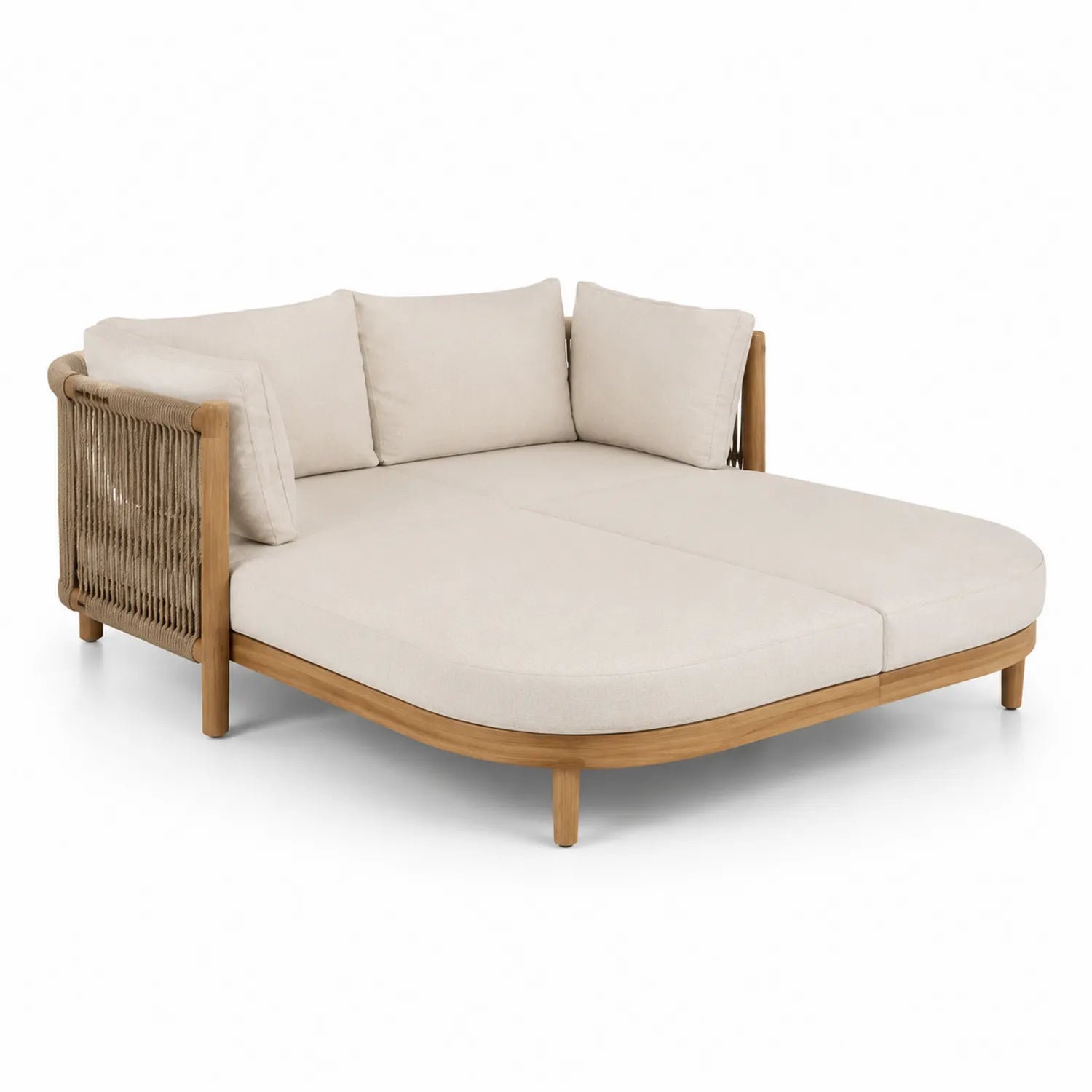 Outdoor Liegesofa aus Teakholz und Polyester Beige