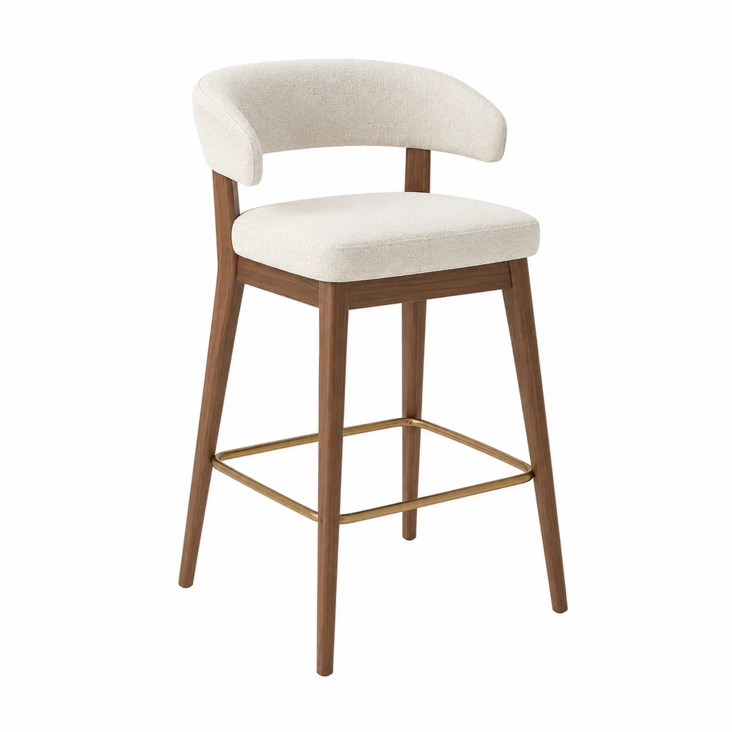 Barhocker Holz Metall Stoff Beige