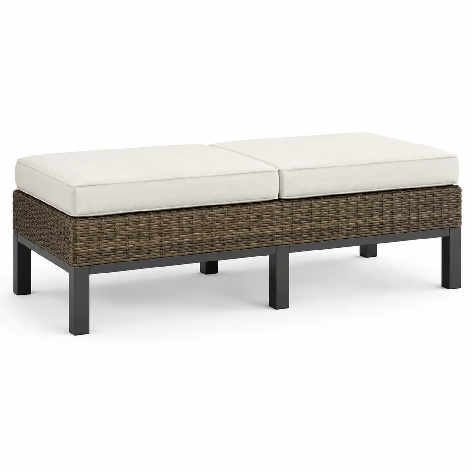 Outdoor-Sofa mit Stahlrahmen und Polyrattan, Beige Kissen, 120 x 60 x 40 cm