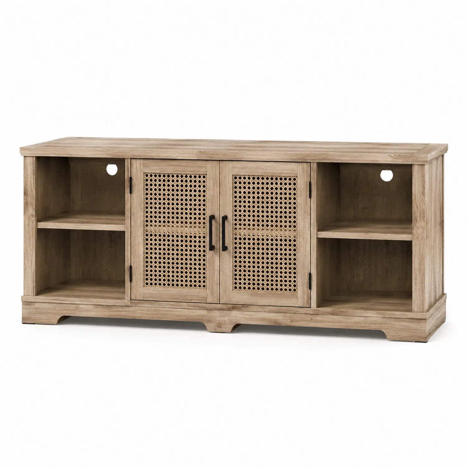 TV-Schrank aus Eichenholz mit Rattan 152cm