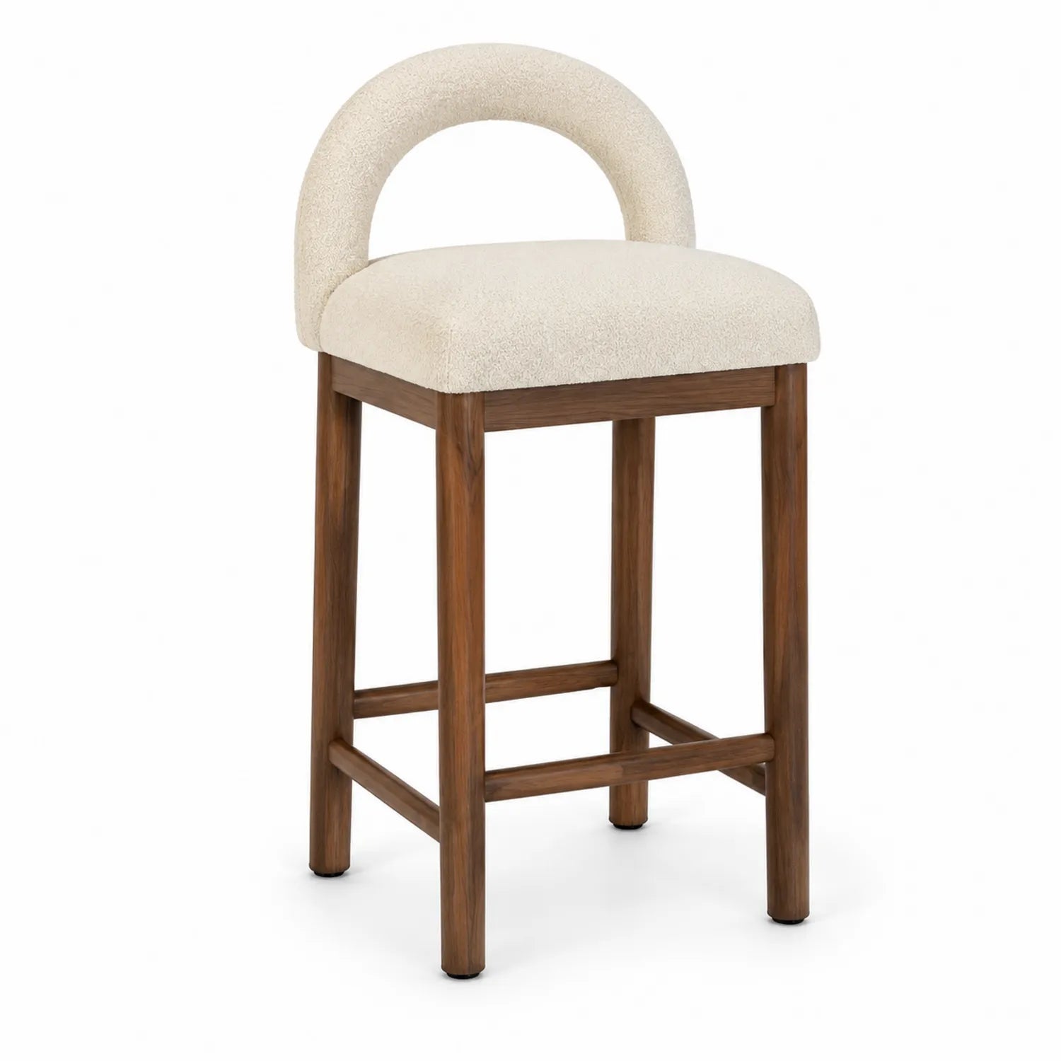 Barhocker mit Holzrahmen und cremefarbenem Polyestergewebe