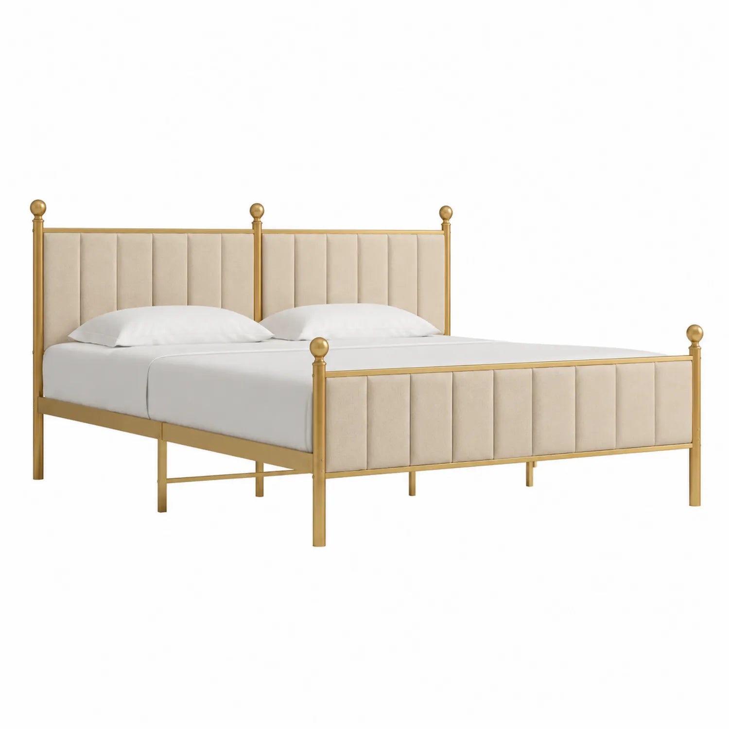Metallbett mit Samtpolsterung, 180 x 200 cm, Gold und Beige