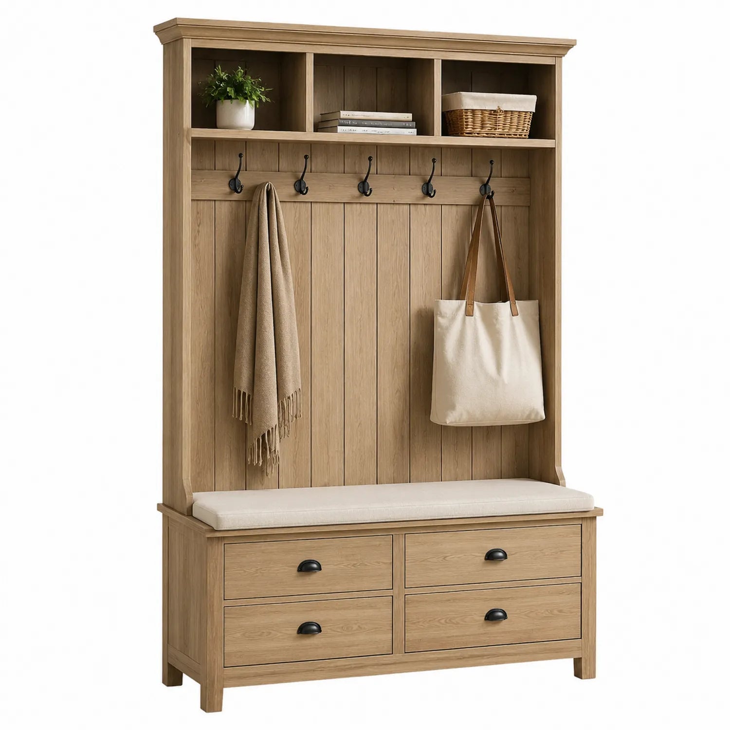 Garderobenständer mit Sitzbank Eichenholz Beige