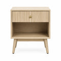 Nachttisch Eichenholz Beige mit Schublade