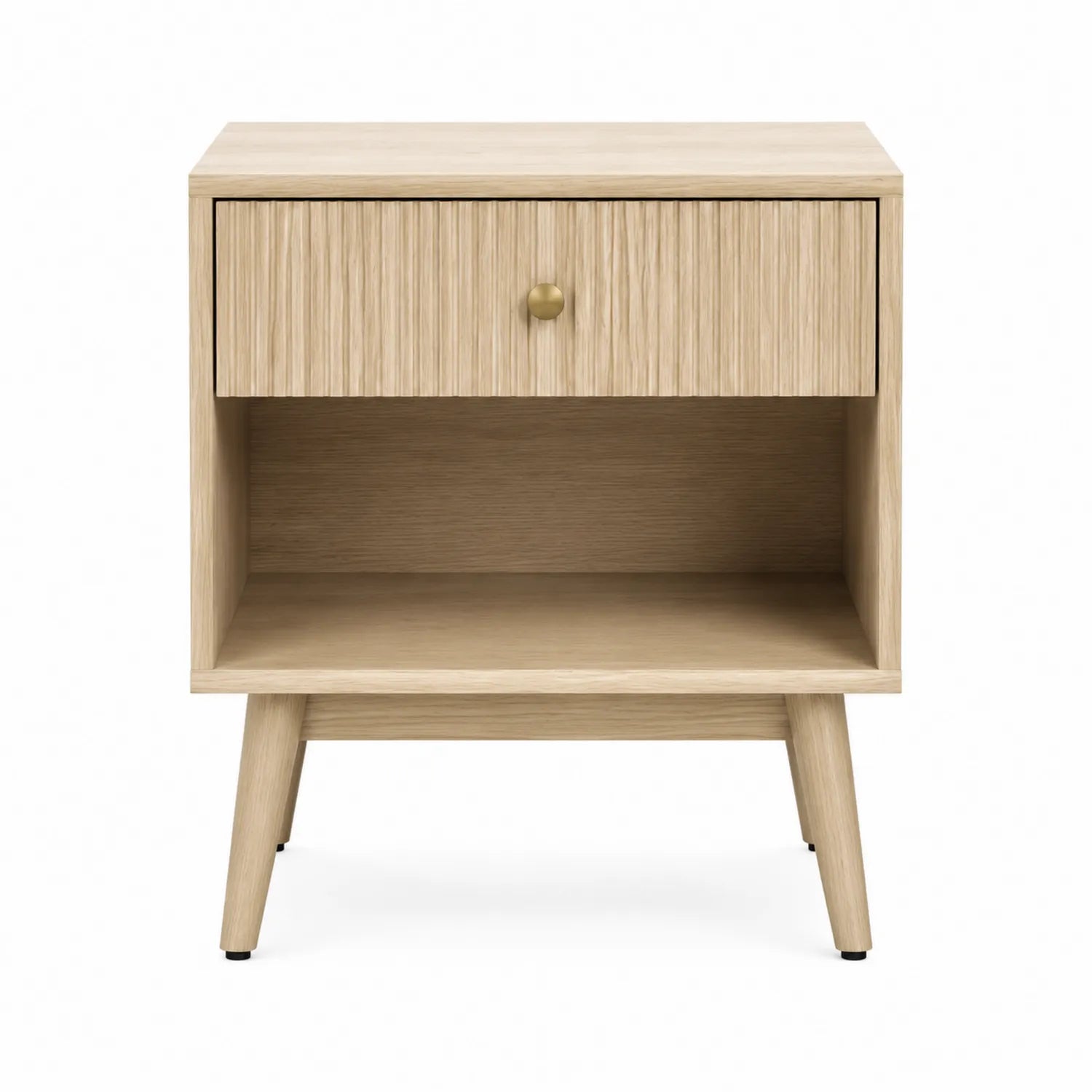 Nachttisch Eichenholz Beige mit Schublade