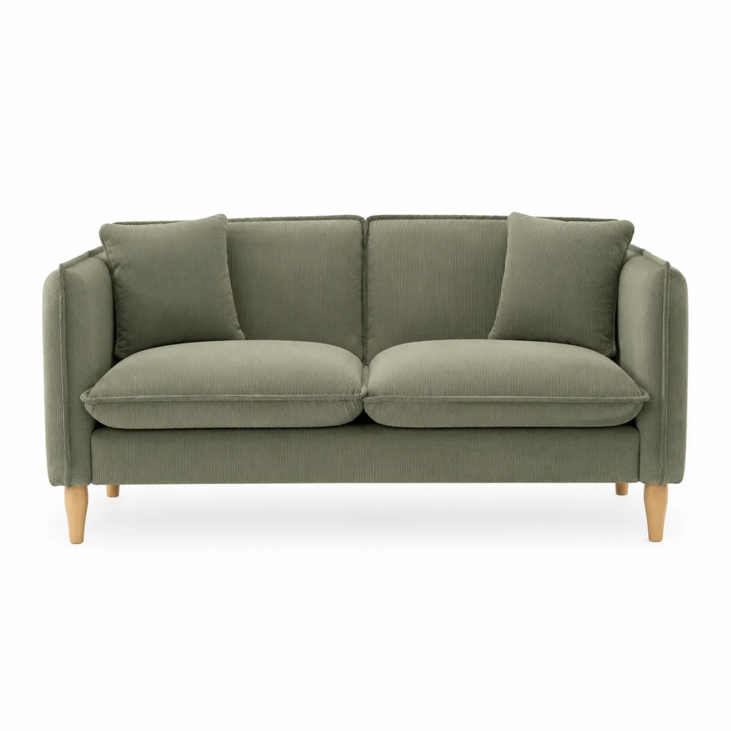 2-Sitzer Sofa Cordstoff Olivgrün mit Holzfüßen