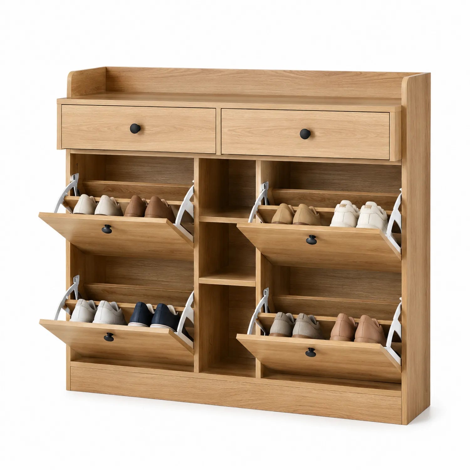 Schuhschrank MDF Eichenholz 2 Schubladen 6 Fächer