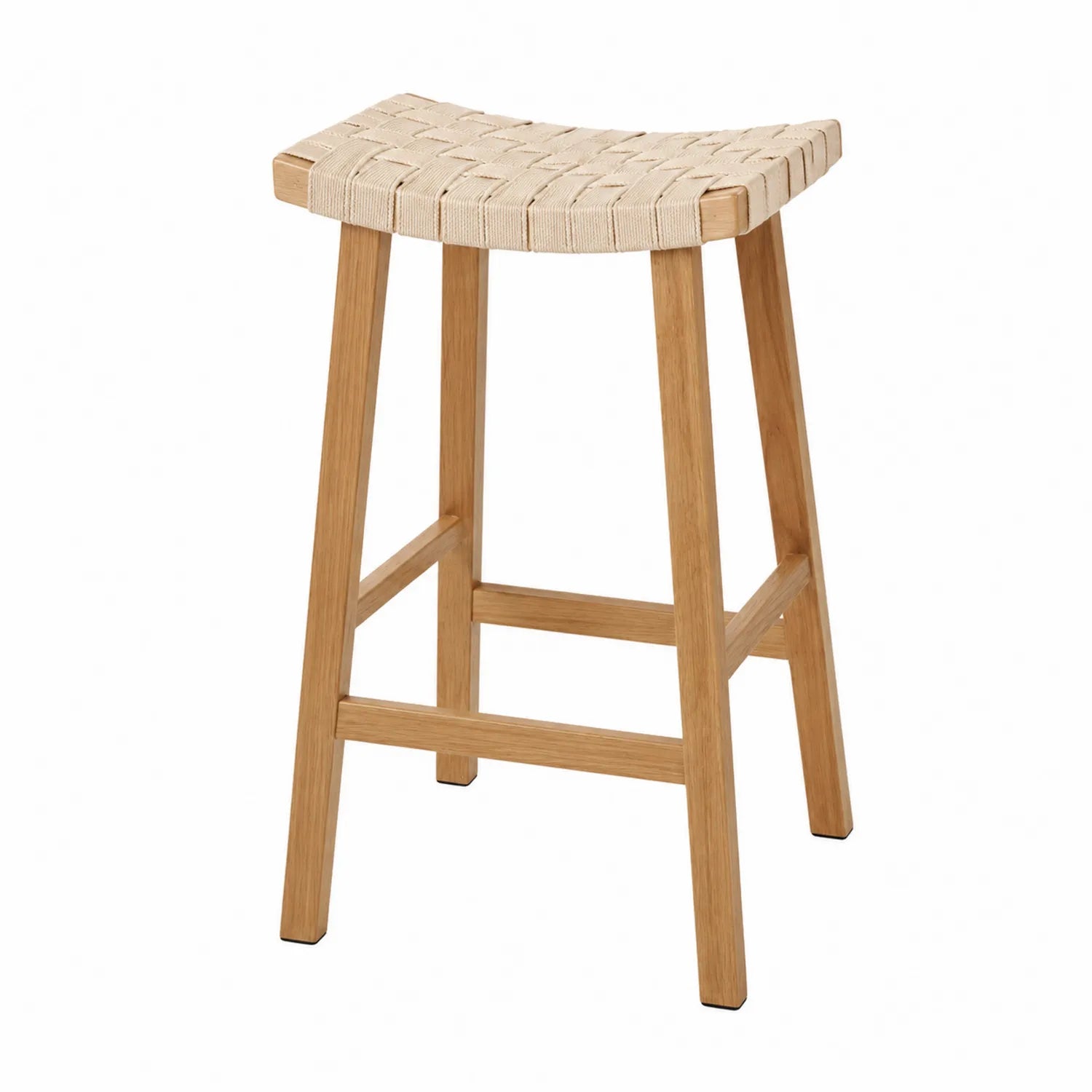 Barhocker Eichenholz mit Baumwollgeflecht Beige 75cm