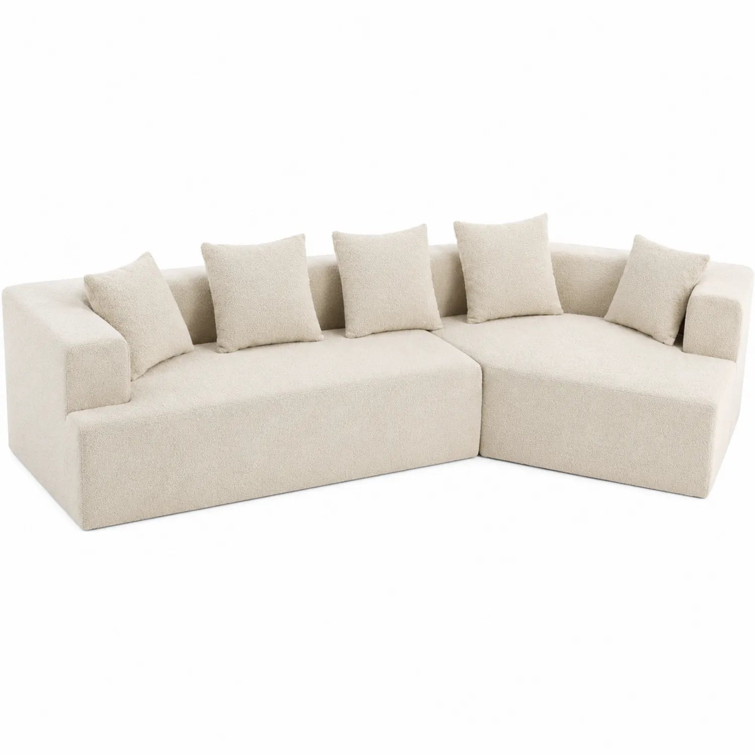 Ecksofa Bouclé Beige mit Kissen