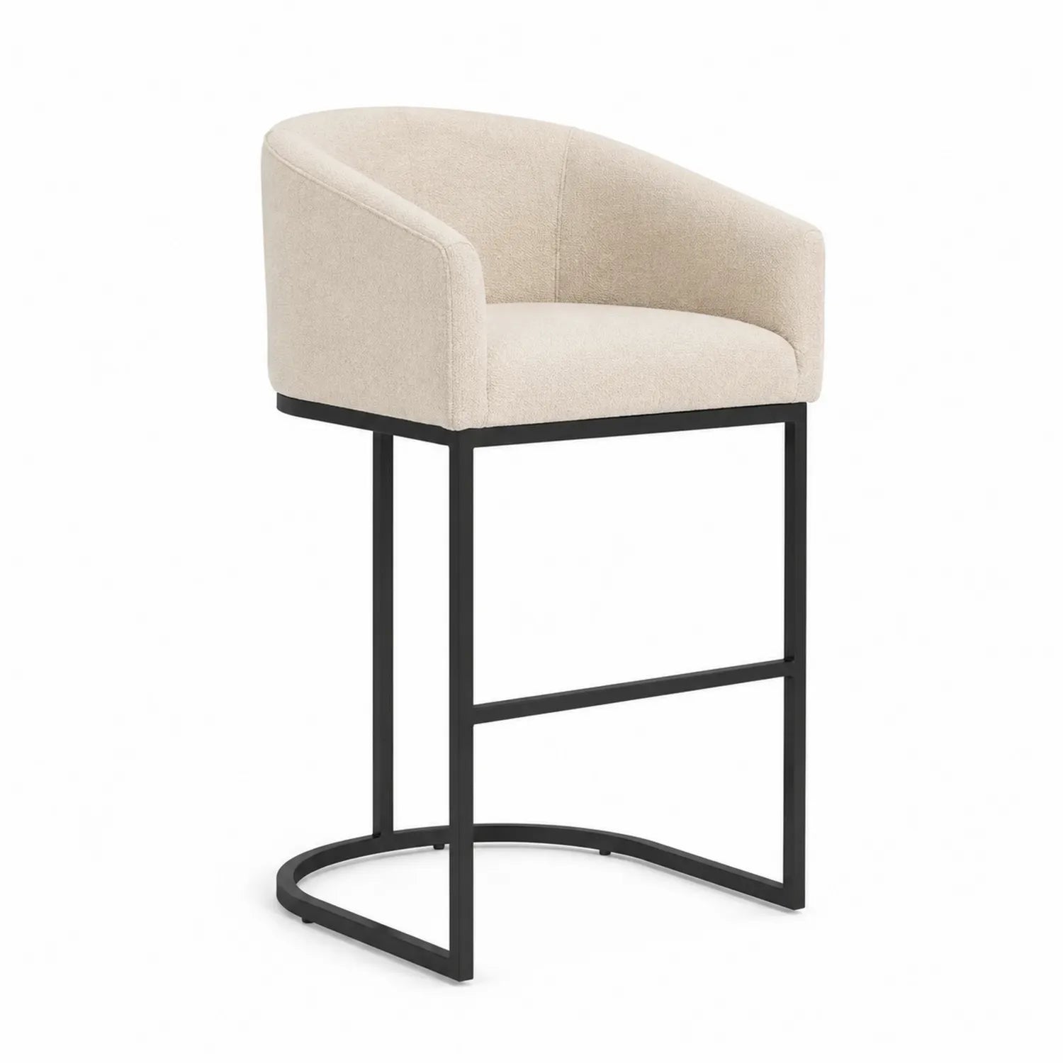 Barhocker aus Stoff Beige mit Metallgestell Schwarz, Höhe 95 cm
