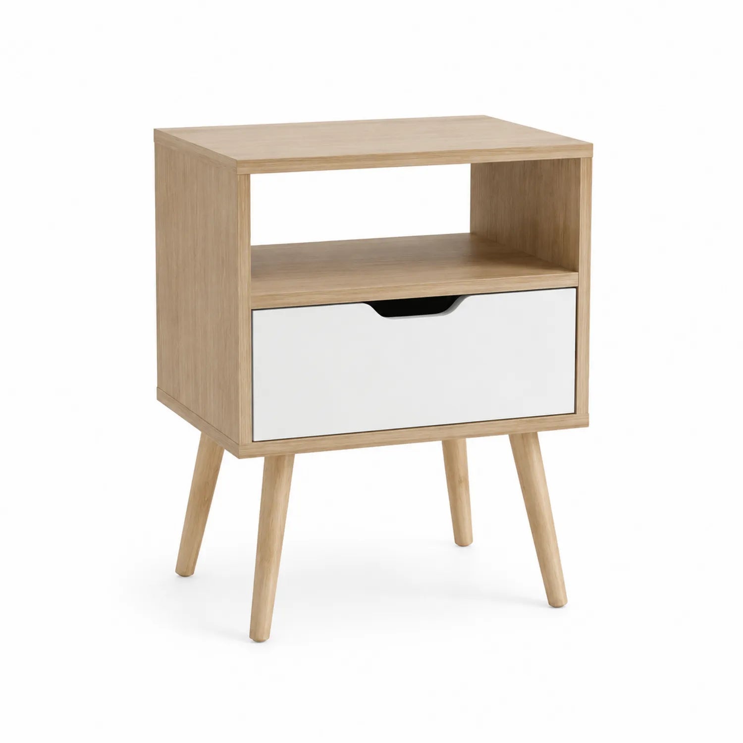 Holz Nachttisch mit Eichefurnier und MDF Schublade