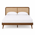 Doppelbett mit Rattan-Kopfteil aus Naturholz 200x160 cm