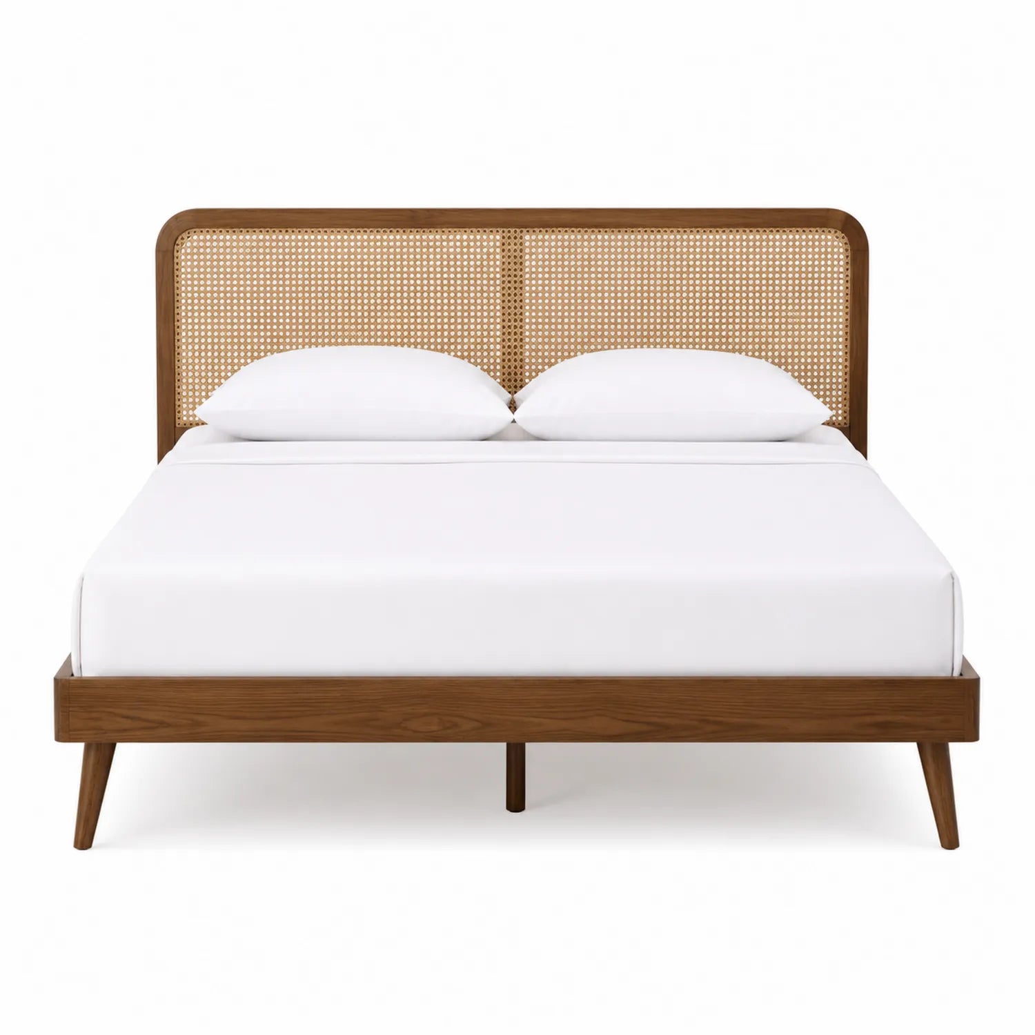 Doppelbett mit Rattan-Kopfteil aus Naturholz 200x160 cm
