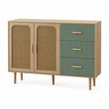 Sideboard aus Holz und Rattan mit Grünen Schubladen