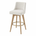 Barhocker Stoff Beige mit Eichenholz und Metallfußring