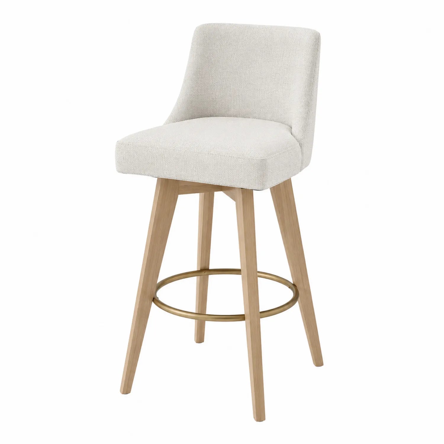 Barhocker Stoff Beige mit Eichenholz und Metallfußring