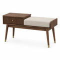 Bank mit Schublade aus Walnuss und Baumwollstoff Beige
