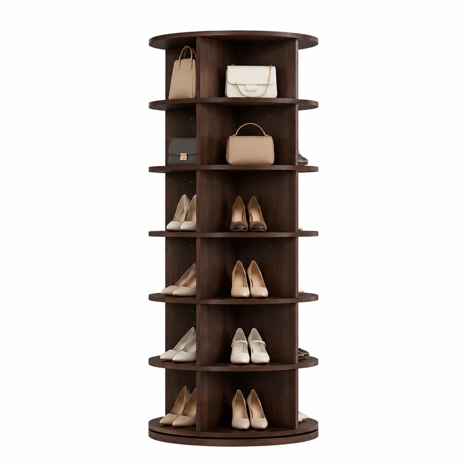 Runder Schuhschrank MDF Dunkelbraun Rotierend 180x60x60cm