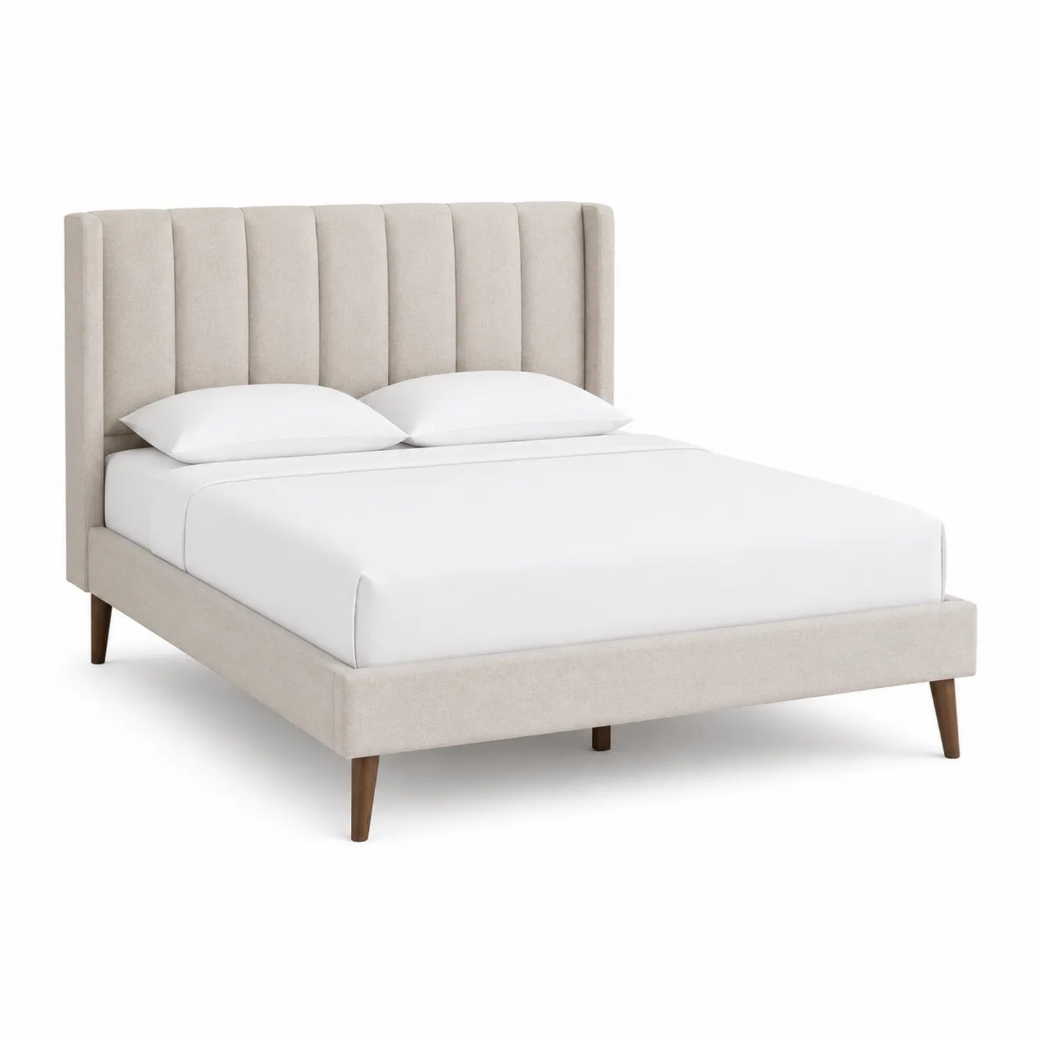 Polsterbett mit Holzbeinen, Baumwollstoff, Beige, 160x200 cm