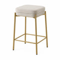Barhocker mit Leinenbezug und Metallrahmen, Beige, Gold 40x40x75cm
