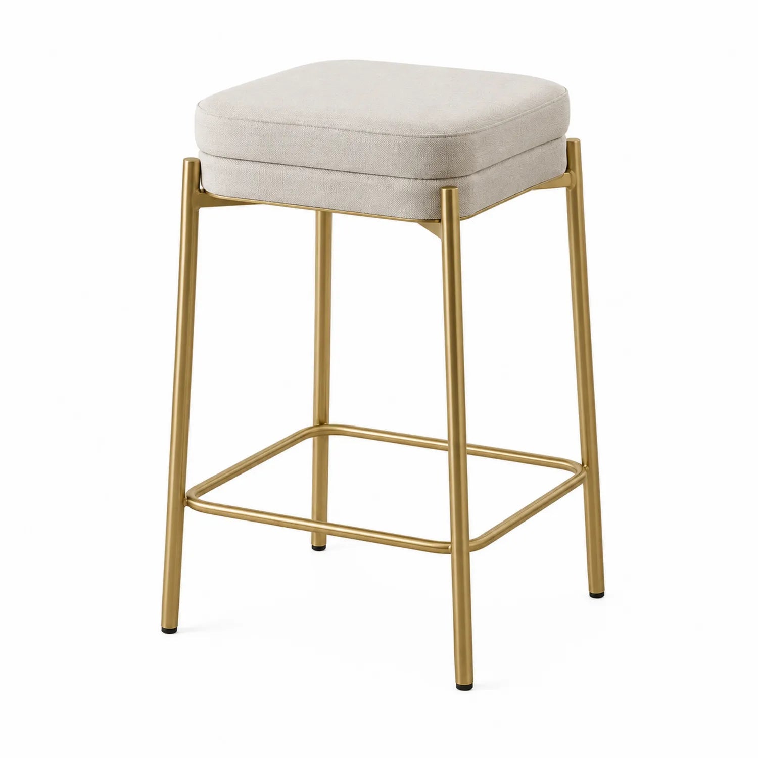 Barhocker mit Leinenbezug und Metallrahmen, Beige, Gold 40x40x75cm