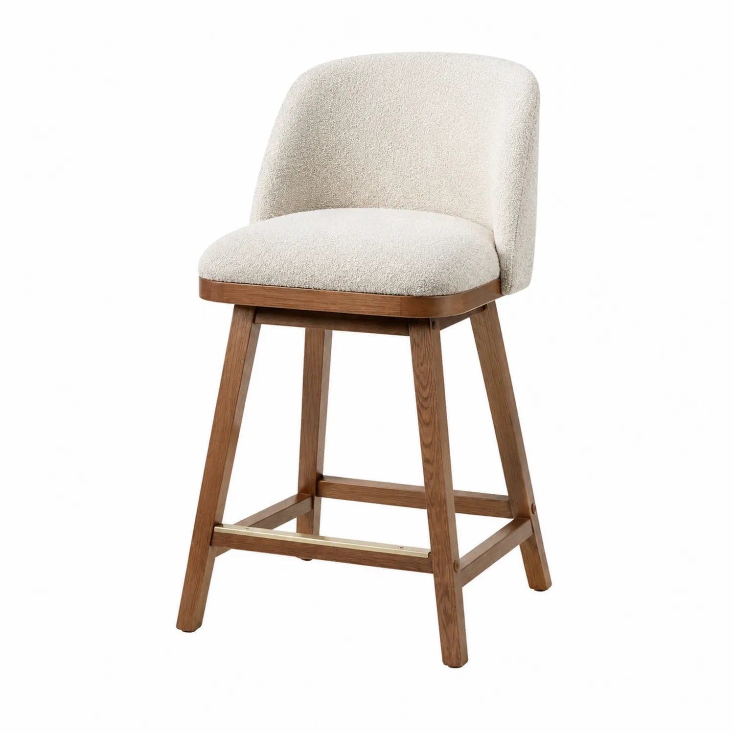 Eiche Barhocker mit Bouclé Stoff Beige 100cm