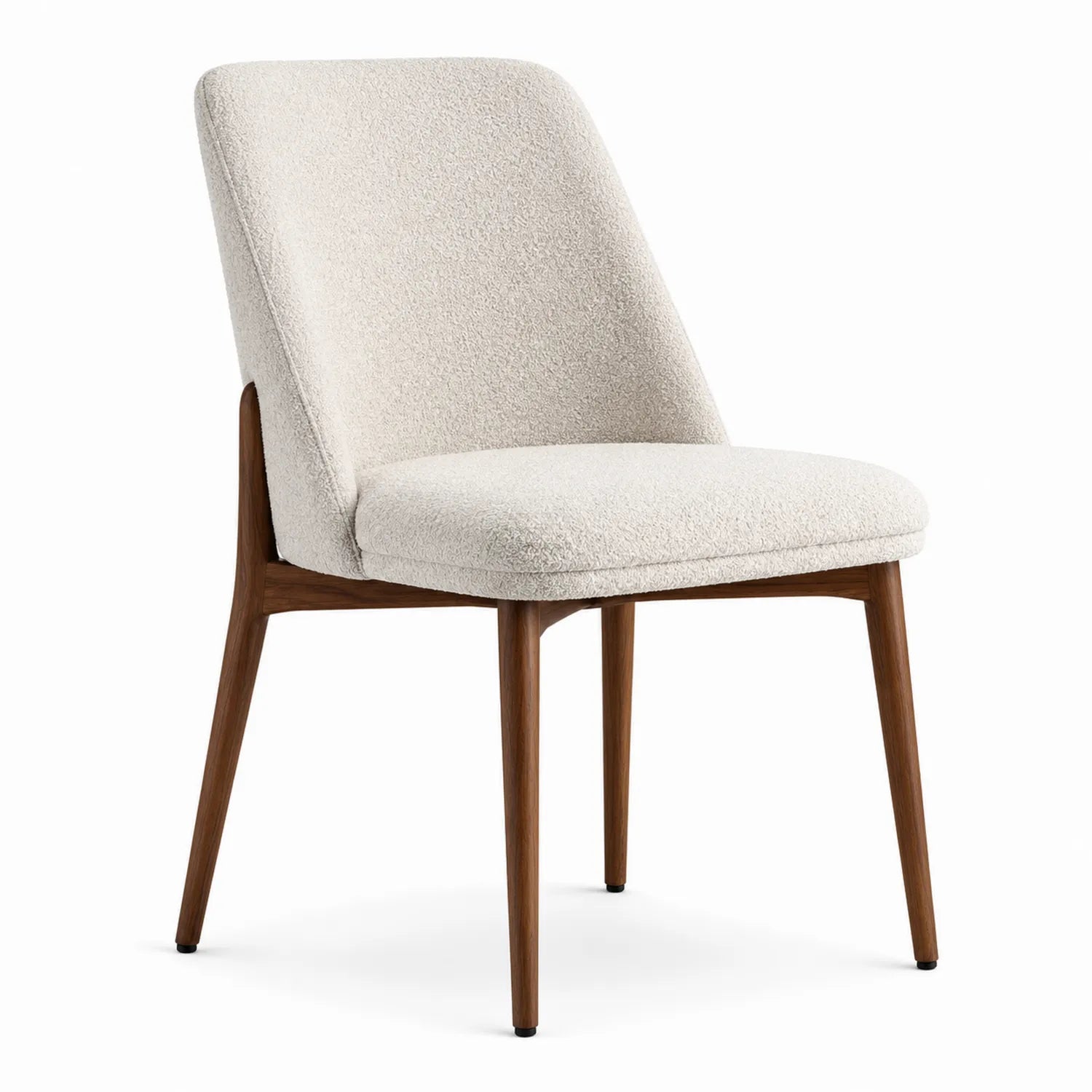 Esszimmerstuhl Bouclé Stoff Beige Walnussholz