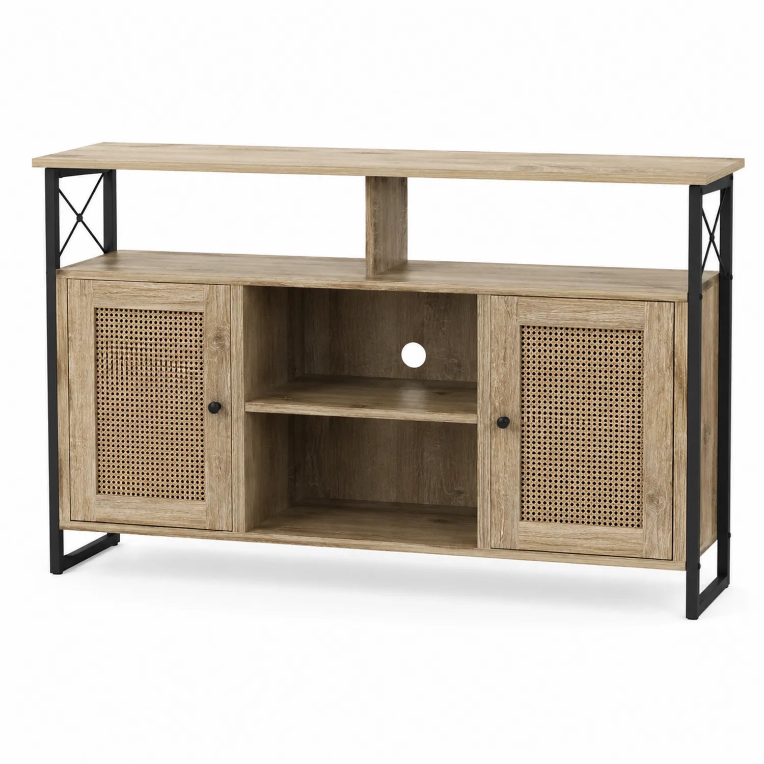 TV-Möbel aus MDF mit Metallrahmen, Eiche, 120x40x80 cm