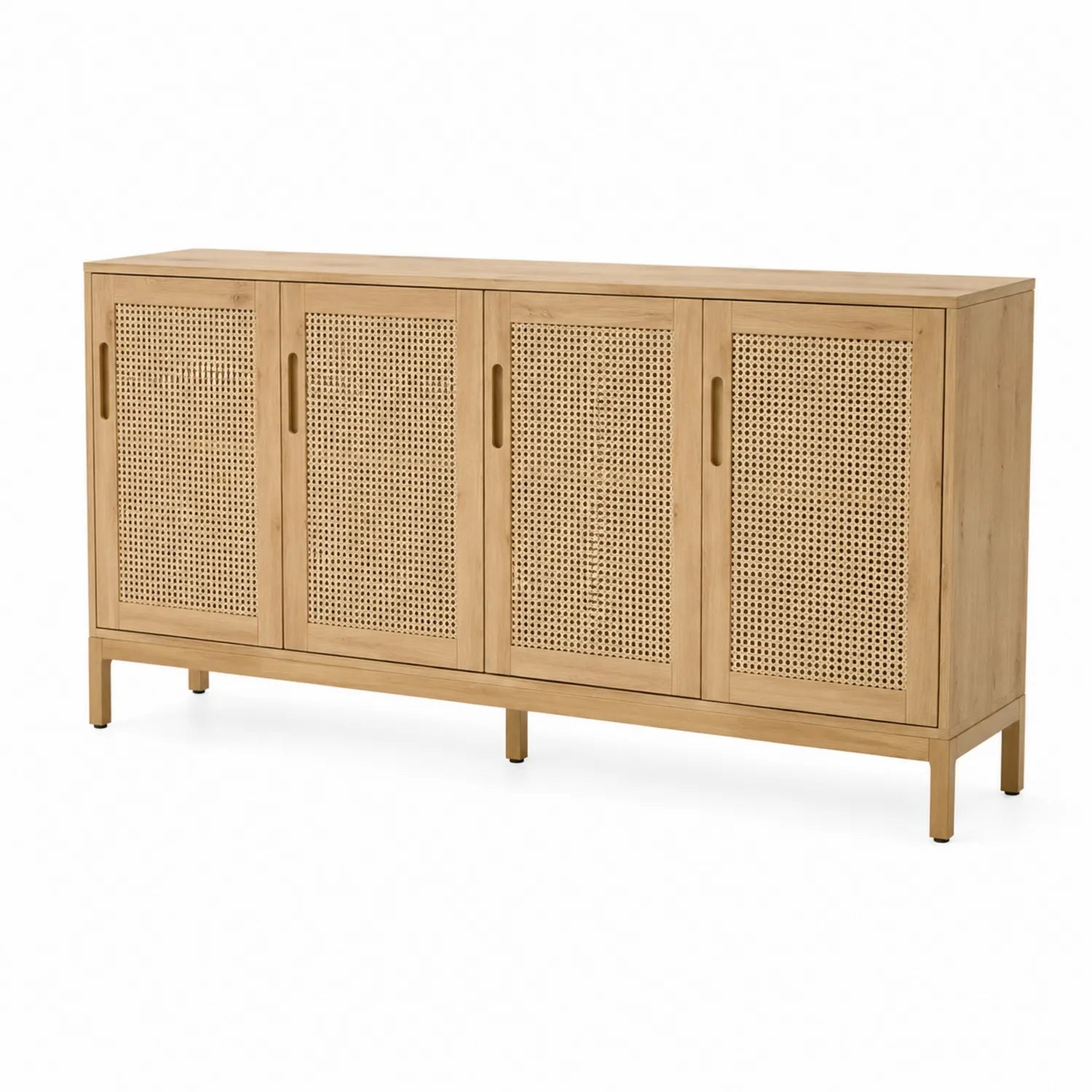 Holz Sideboard mit Rattangeflecht-Türen Natur 160x40x80 cm