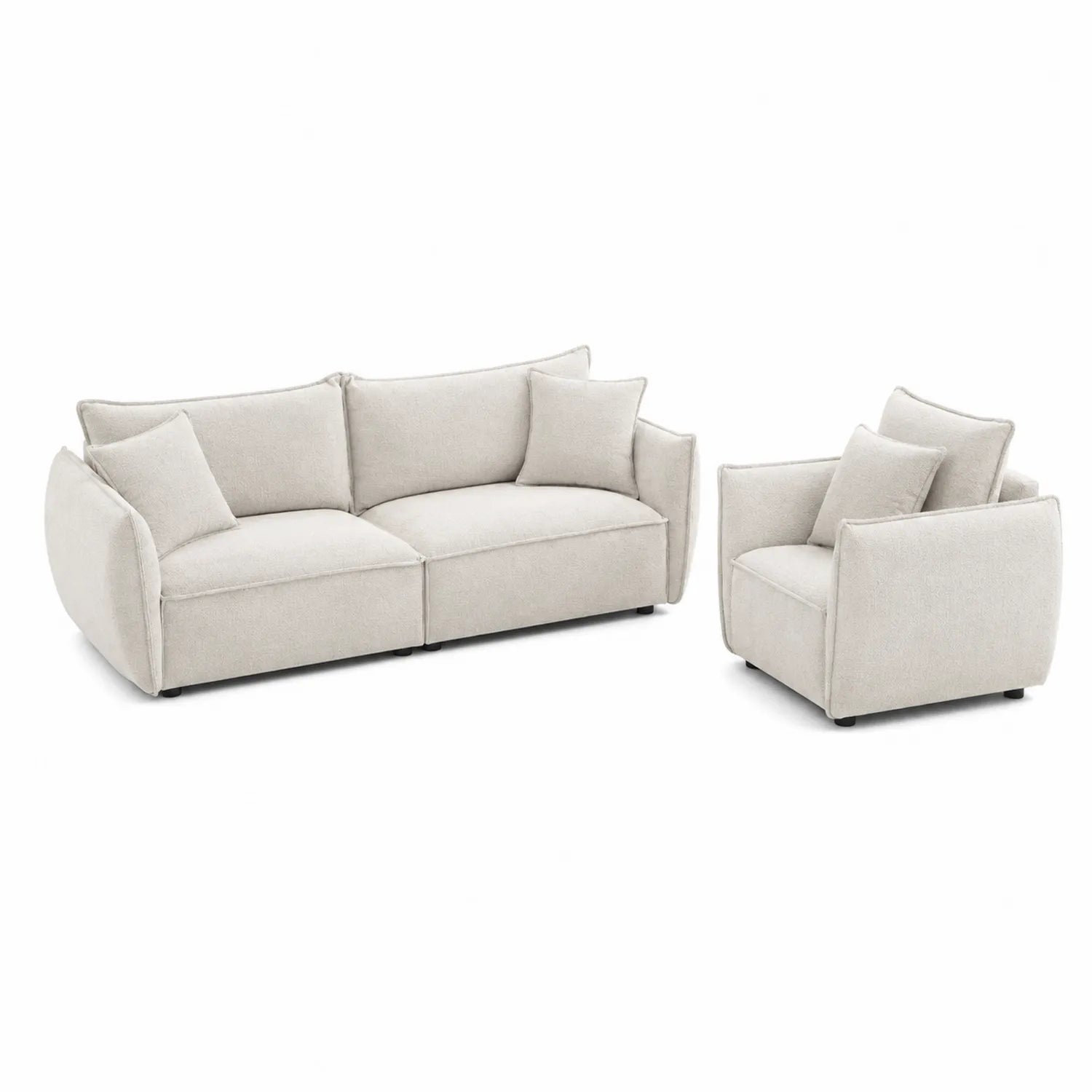 Sofaset aus Stoff Beige 3-Sitzer und Sessel
