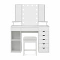 Schminktisch-Set aus MDF mit Spiegel und Hocker, Weiß, mit LED-Beleuchtung