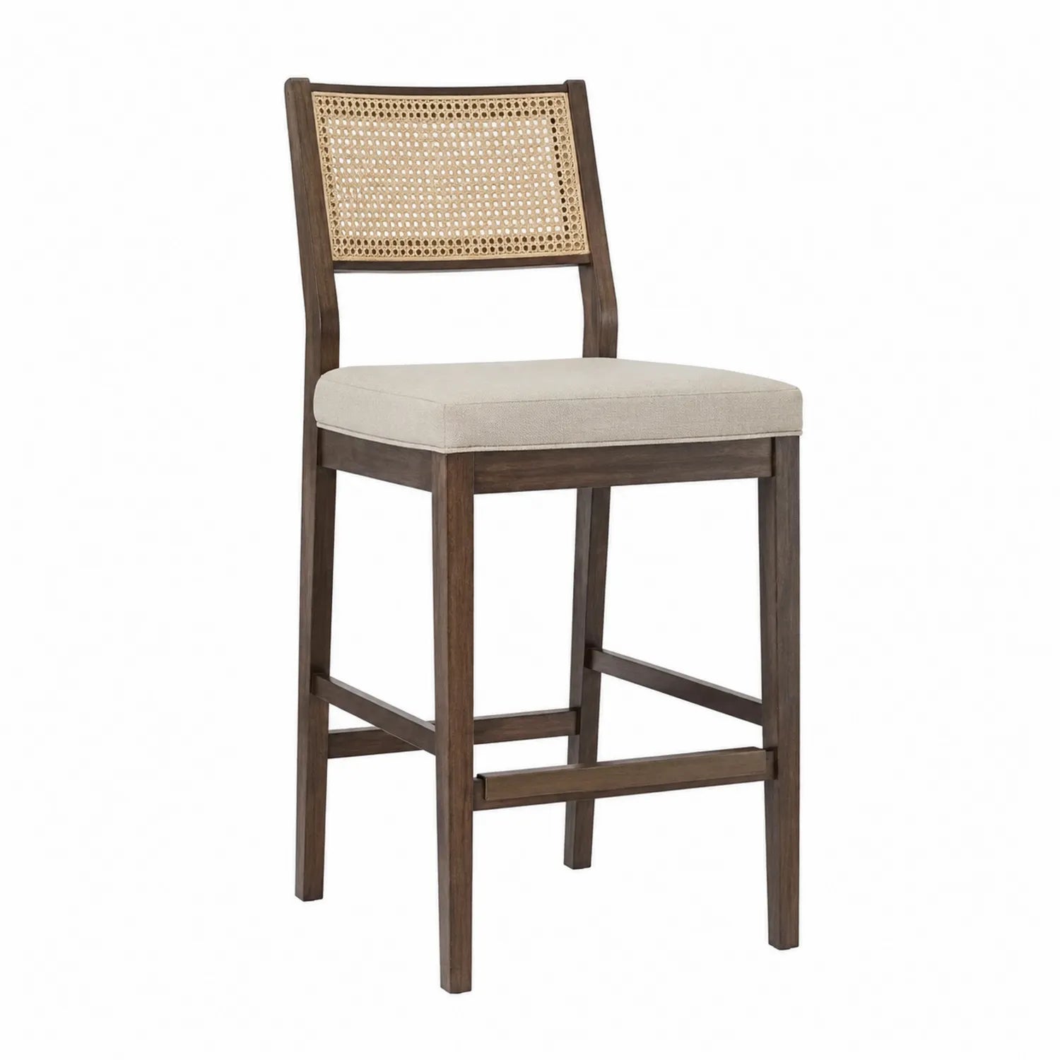 Barhocker Holz Leinen Beige Rattan