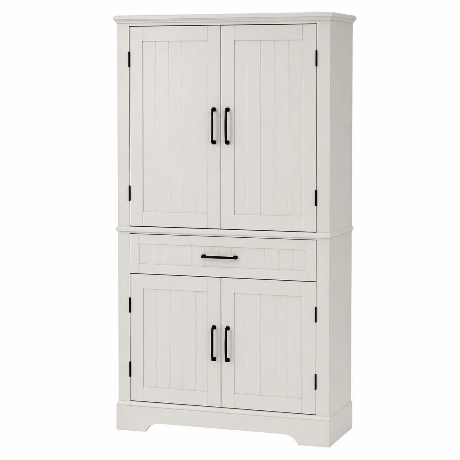 Weißer Holzschrank mit 4 Türen und 1 Schublade