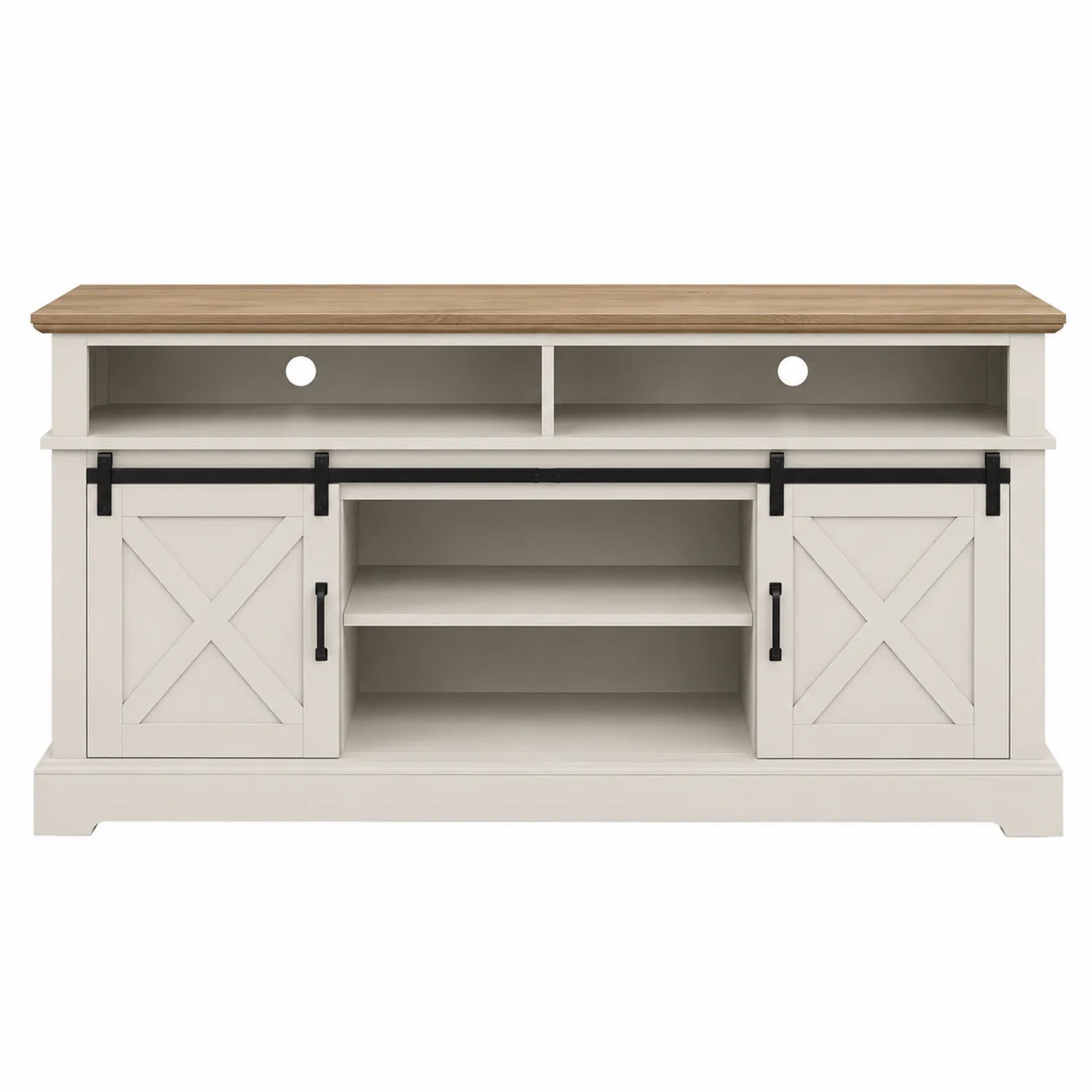 TV-Schrank aus MDF mit Schiebetüren, Weiß/Naturholz