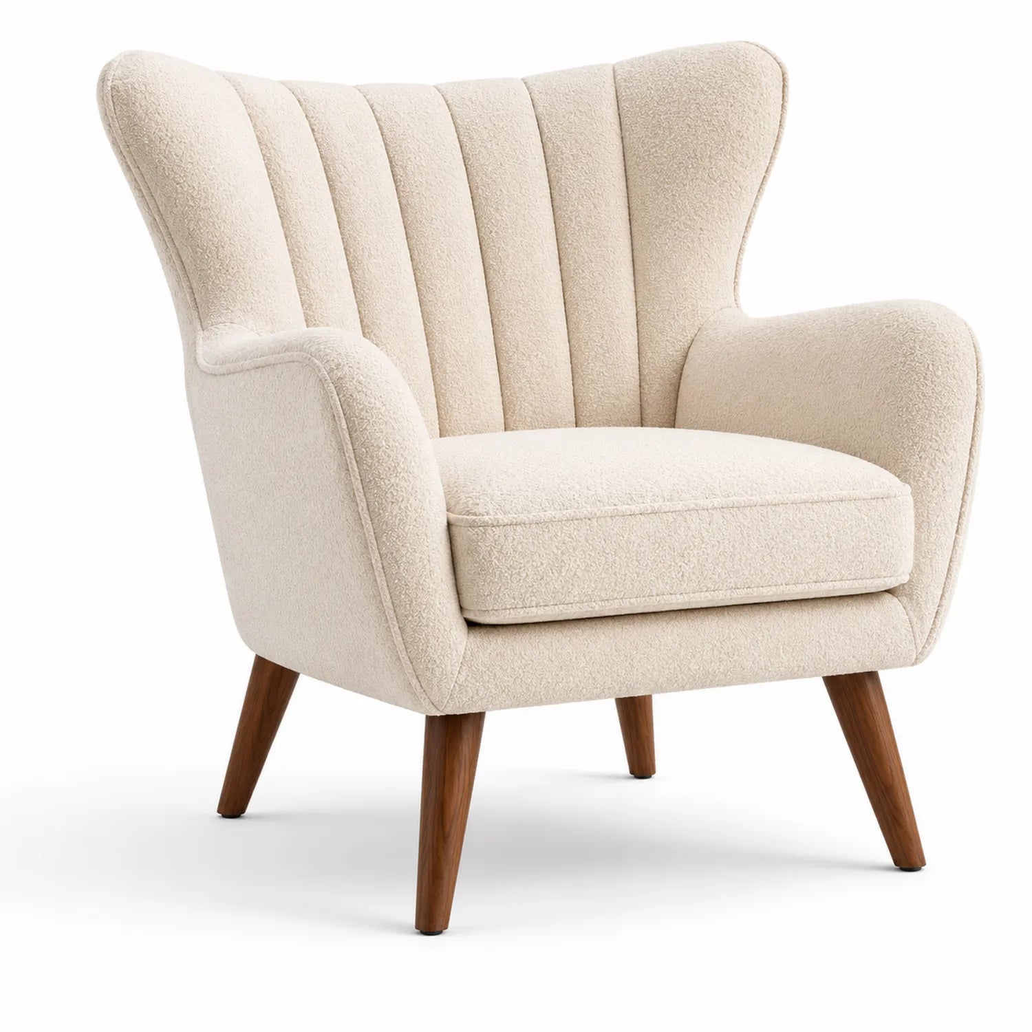 Sessel aus Bouclé und Eichenholz Creme 80 cm